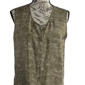 Melrose Studio 100% Silk Tunic Blouse sleeveless Olive Green Size Petite small